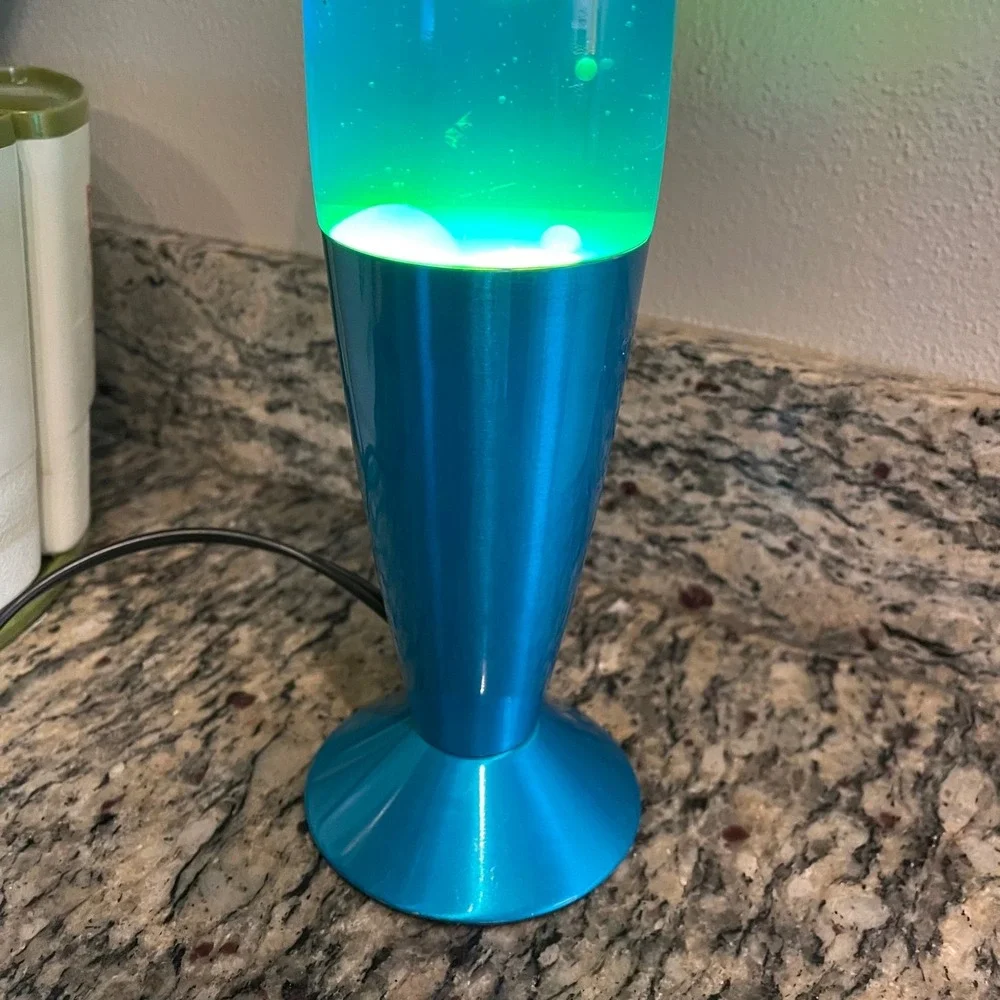 Retro Y2k 17 Inch Lava Lamp Blue Liquid Yellow Wax Chrome Blue Base Rocket‎